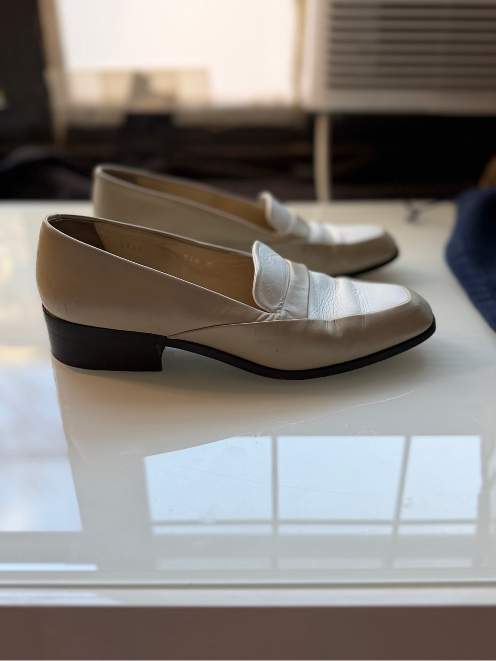 Joan & David Vintage Slip on Tan and White Loafers